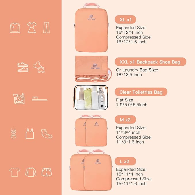 Lightweight Compression Packing Cubes for Suitcases, Compressible Expandable Travel Packing Organizer with Clear Toiletries and Backpack Bag, Travel Essentials for Carry on Luggage 7 Set