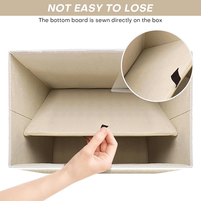 Large 17" 42 Quarts Collapsible Stackable Storage Bins with Lids [3-Pack] Foldable Fabric Linen Storage Boxes Cube, Closet Organizer Baskets with Label (16.7 x 12 x 12, Beige & White)