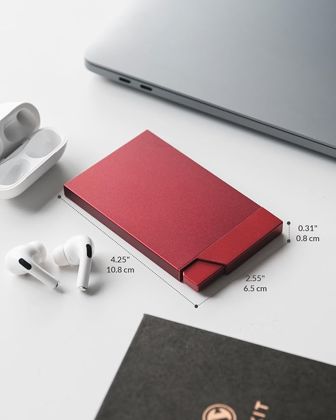 VULKIT Pop up Card Holder Minimalist Credit Card Holder RFID Blocking Slim Metal Card Case for Men or Women(Wine)