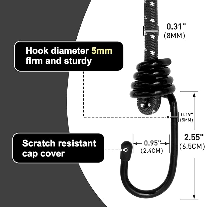 Bungee Cord Luggage Cord Resilience 32 Inch 4 Pieces for SecuringTents, Tarps, Luggage ，Truck, ATV Off-Road Motorcycle Bicycle Riding,Multi-Scenario Applicable (Black)