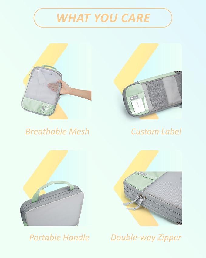 BAGSMART 6 Set Compression Packing Cubes - Lightweight Travel Essentials, Durable Luggage Organizer