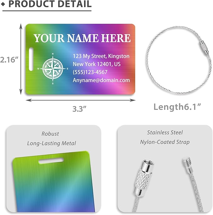 Personalized Luggage Tags for Suitcases (2/4/6/8 Pack) - Custom Engraved Metal Travel Tag, Customizable Pattern/Name/Text for Bags Backpacks Suitcases