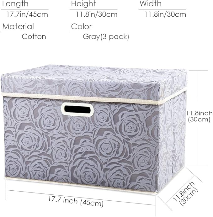 PRANDOM Larger Collapsible Storage Cubes with Lids Fabric Decorative Storage Bins Boxes Organizer Containers Baskets with Cover Handles for Bedroom Closet Living Room 17.7x11.8x11.8 Inch 3 Pack