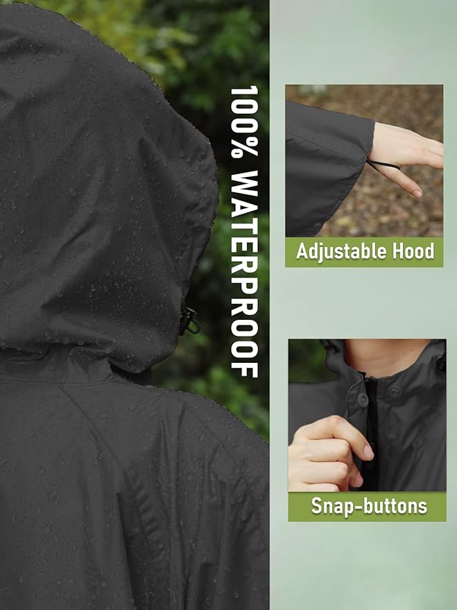 SaphiRose Unisex Rain Poncho Hooded Waterproof Raincoat for Adults Women