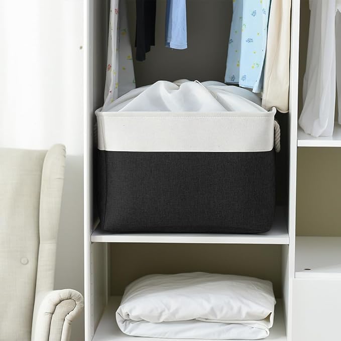 TheWarmHome Organization and Storage for Shelves - Extra Jumbo 3 Pack 20.5x15.7x13.8 inch Fabric Storage Basket for Organizing, Storage Bins for Shoes Towel Blanket (White & Black)