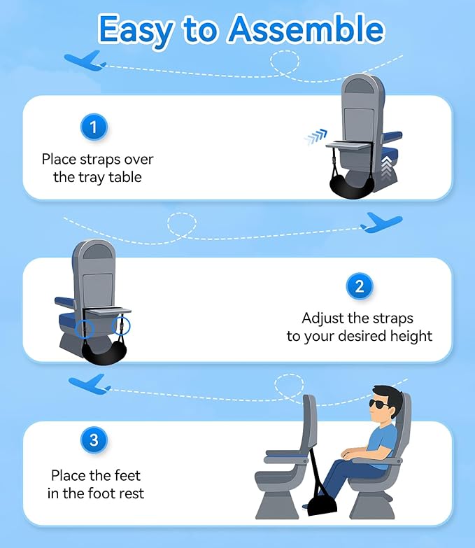 Ergonomic Airplane Foot Hammock(Memory Foam)-Ultimate Comfort Foot Hammock for Plane Travel Essentials to Relax Your Feet, Portable Airplane Foot Rest with Adjustable Strap, Perfect for Long Flight
