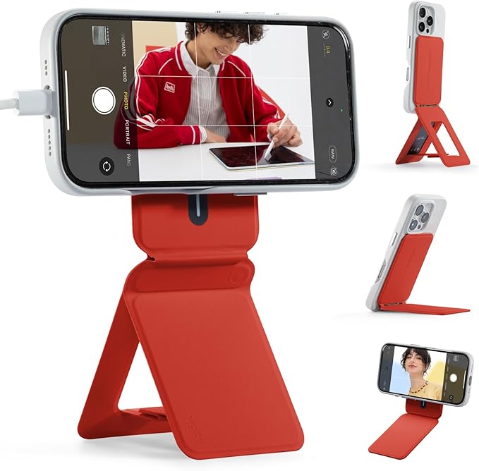 MOFT Phone Tripod Stand Selfie Stick for iPhone, Multi-Angles iPhone Stand, Lightweight & Portable Phone Holder, Strong Magnets, MOVAS Vegan Leather, Travel Essentials, Sunset (Without Card Slot)