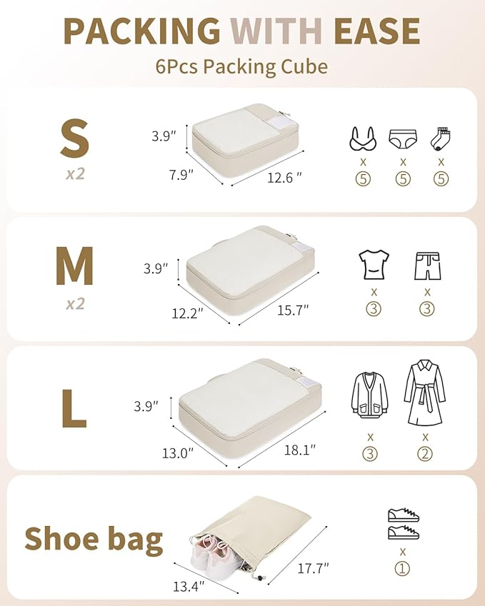 ECOHUB 4 Set /6 Set Packing Cubes for Travel Durable Suitcase Organizer Bags Set with Personalized Tag Various Sizes Travel Essentials Traveling Accessories for Luggage Machine Washable