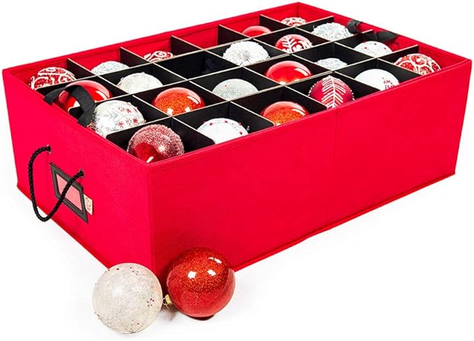 Santa's Bags [Christmas Ornament Storage Box with Dividers] - (Holds 48 Ornaments up to 4 Inches in Diameter) | Acid-Free Removable Trays with Separators | 2 Removable Trays
