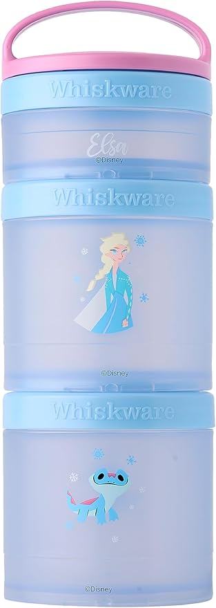 Whiskware Disney Princess Frozen, Stackable Snack Containers for Kids, 3 Stackable Snack Cups for School or Travel, Formula and Cupholder Friendly, Elsa and Bruni