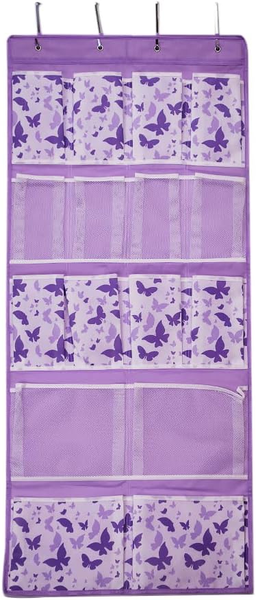 Over the Door Storage Organizer with 4 Kind of Pockets,Hanging Organizer for Shoes,Sock,Hat,Underwear,Handbag,Hair Tools,Cosmetics,Toiletry,Hanging Shelf Behind Door of Bathroom,Closet,Entrance,Purple
