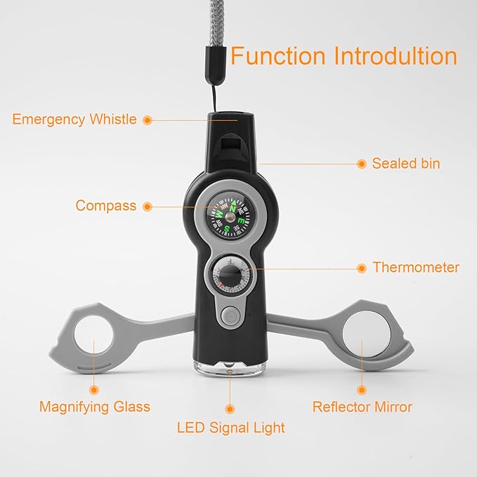 Emergency Survival Function Whistle, Outdoor Multifunctional Tool Safety Whistle with Lanyard, Ideal for Kayaking, Boating, Hiking, Camping, Climbing, Hunting, Fishing, Rescue Signaling
