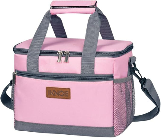 iknoe Large Foldable Cooler Bag, 8.5L Insulated Lunch Bag, Leakproof Lunch Cooler Tote with Multi-Bag Design Suitable for Beach, Picnic and Office Use, Pink 15-Can