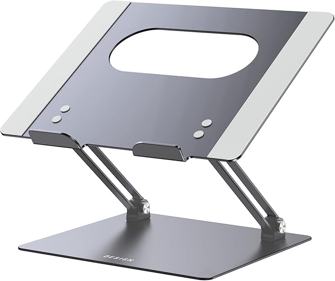 BESIGN LS10 Aluminum Laptop Stand, Ergonomic Adjustable Notebook Stand, Computer Holder Compatible with Air, Pro, Dell, HP, Lenovo More 10-14" Laptops, Space Gray