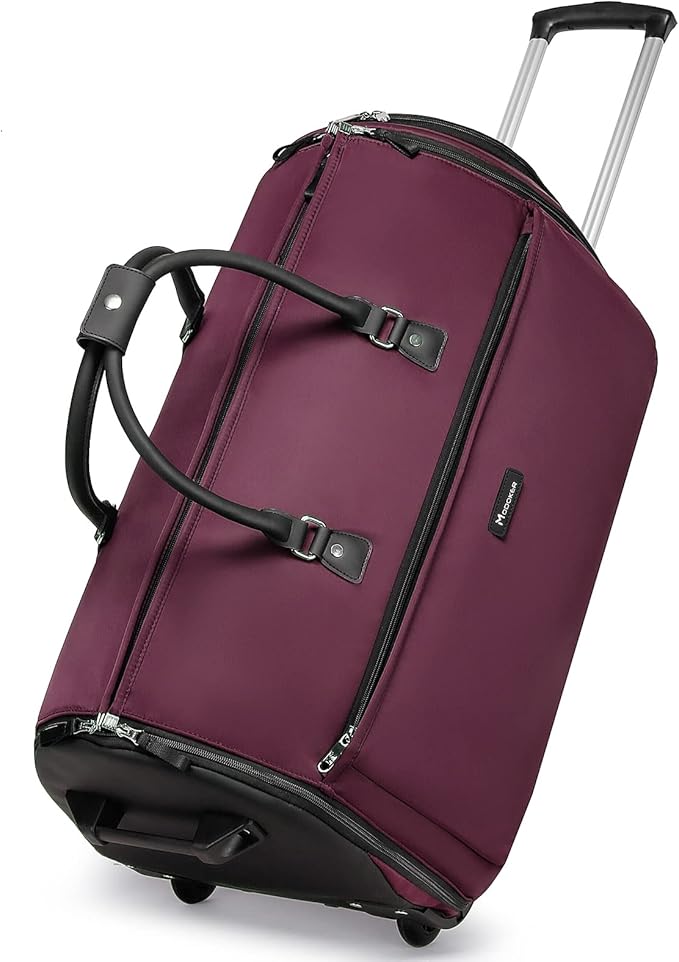 Modoker Rolling Garment Bags, Large Garment Duffle Bag with Wheels, 3 in 1 Garment Suit Luggage Bag for Women Men Business Travel Weekender, Red