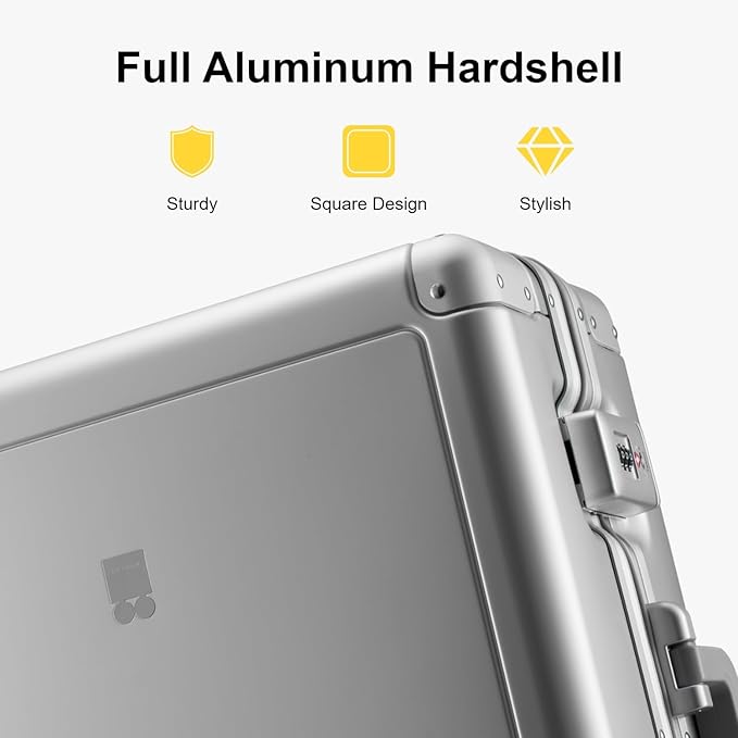 LEVEL8 Gibraltar Carry on Luggage, 20 Inch Aluminum Zipperless Luggages Airline Approved, Hardside Suitcase with TSA Lock and Spinner Wheels, Silver
