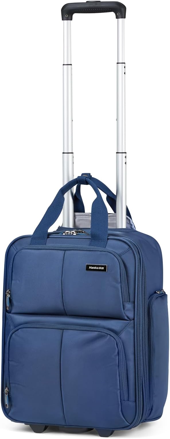 Hanke Softside Underseat Carry On Luggage with Wheels,Travel Luggage Rolling Bag Small Suitcase，Blue, Underseater 16-Inch
