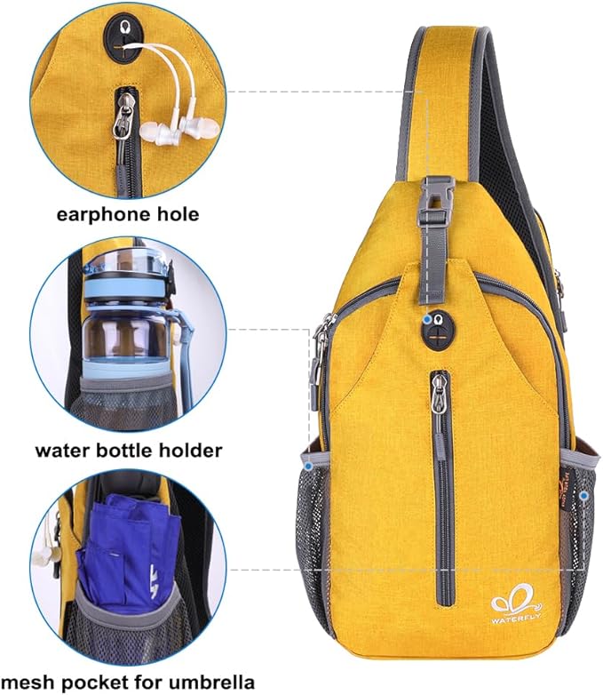 WATERFLY Crossbody Sling Backpack Sling Bag Travel Hiking Chest Bag Daypack
