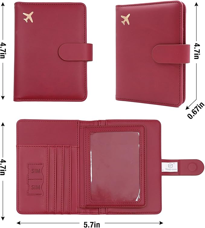 Melsbrinna Rfid Passport Holder for Travel women/Men, Cute Passport Wallet Rfid Blocking Card Slots, Rfid Passport Cover/CaseTravel Wallet, Passport Book Holder (1, Red3)