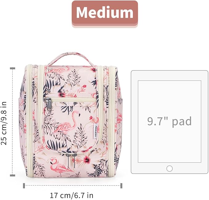 Narwey Small Hanging Toiletry Bag Women Travel Makeup Bag Organizer Toiletries Bag for Travel Size Essentials Accessories Cosmetics(Medium, Beige Bird)