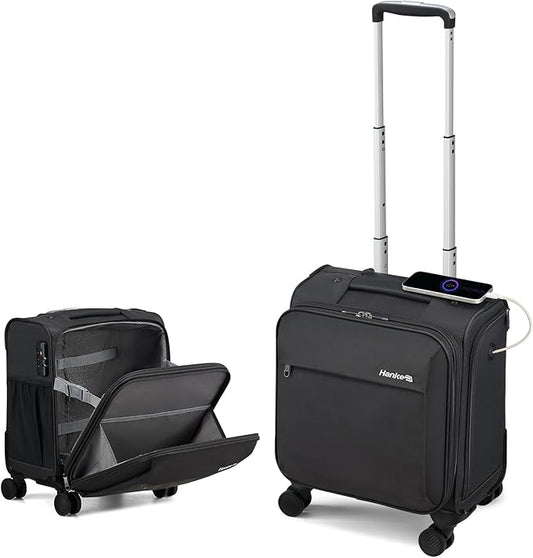 Hanke 16 Inch Underseat Carry On Luggage with Wheels Small Suitcase Softside Luggage Bags for Travel Lightweight Suitcases with Wheels Travel Luggage Personal Item for Men and Women(Dark Gray)