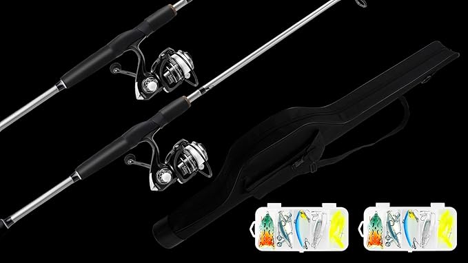 2-Piece Fishing Rod and Spinning Reel Combos with Lures Set Fishing Bag Portable Fishing Rod Kit for Saltwater Freshwater Travel Fishermen Gift
