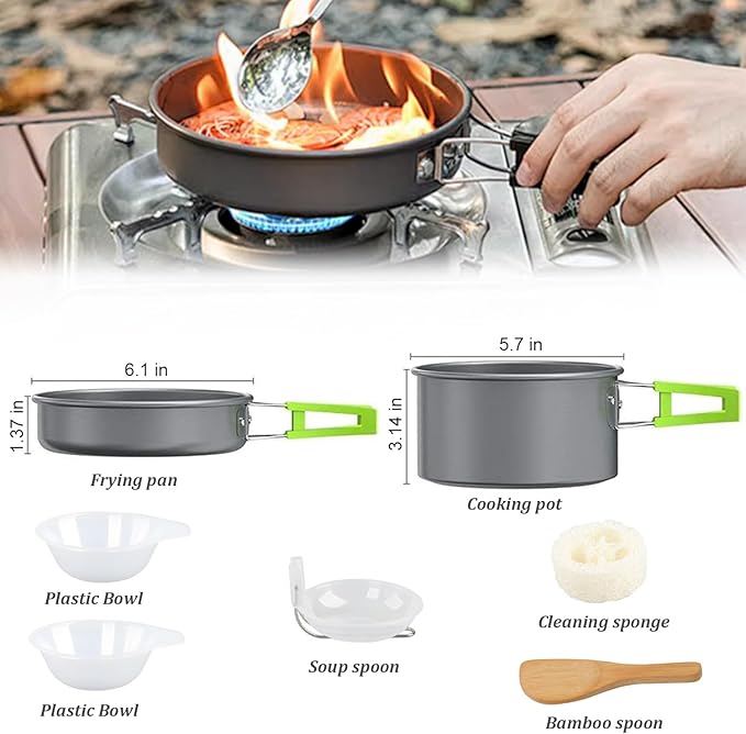 aiGear Camping Cookware Mess Kit, Non-Stick Camping Pan Pot Kettle, Lightweight Aluminum Camping Utensils, Collapsible Portable Camping Cooking Set for Outdoor Cooking Hiking Picnic