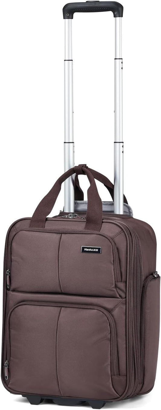 Hanke Softside Expandable Underseat Carry On luggage for Airplanes,Travel Luggage Rolling Bag Personal Item Bag Small Suitcase,Coffee,16-Inch