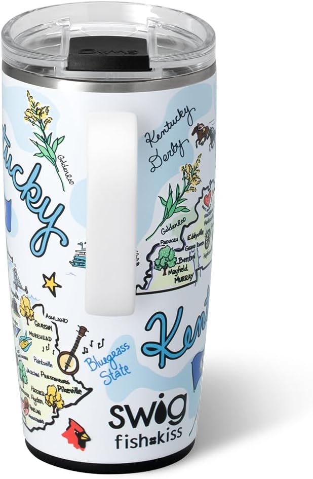 Swig Life 22oz Travel Mug, Insulated Tumbler with Handle and Lid, Travel Coffee Mug, Cup Holder Friendly, Stainless Steel 22 oz Tumbler, Reusable Insulated with Lid (Kentucky)