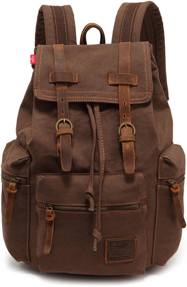 AUGUR High Capacity Canvas Vintage Backpack - for School College Hiking Travel 12-17" Laptop