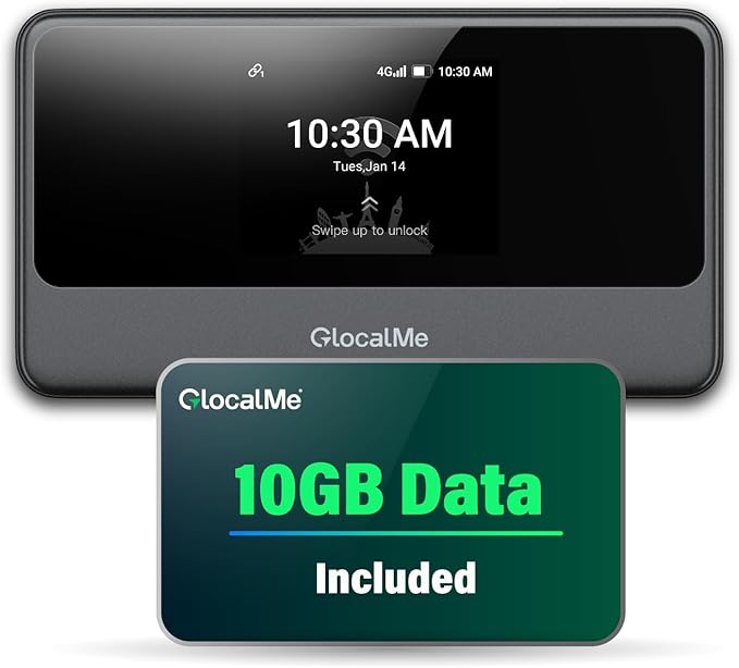 GlocalMe MeowGo G40Pro 4G Mobile Hotspot Device with 10GB US/CA/MX Data 30 Days, Portable WiFi Hotspot for Travel in 200+ Countries, No SIM Card Needed, 10 Connected Devices (MeowGo G40Pro with 10GB)