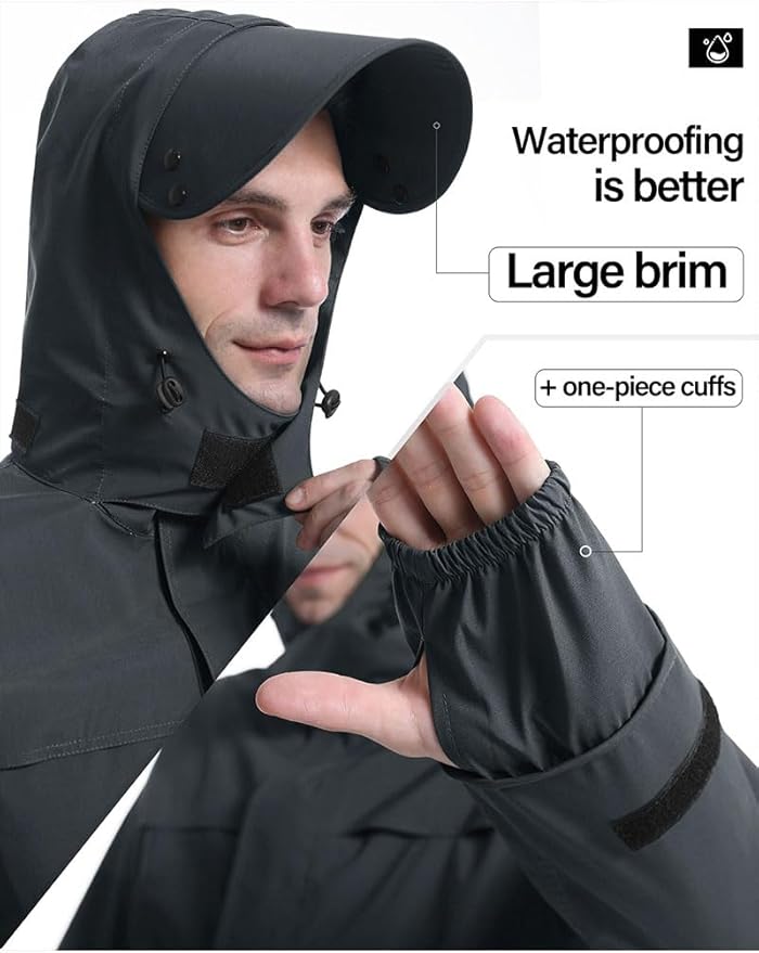 iCreek Rain Suit Waterproof Jacket with Pants 2 Pieces Breathable Lightweight Packable Raincoat with Hooded Rain Gear Unisex