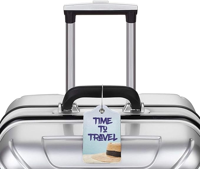 2 Pcs Time to Travel Luggage Tag for Suitcase, Steel Loop with Privacy Cover ID Label, Summer Beach Vacation Holiday Birthday Gift Men Women