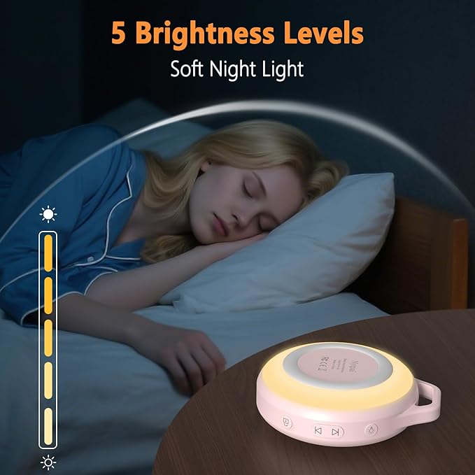 Portable White Noise Sleep Sound Machine for Home and Travel. Perfect for Your Sleeping Baby with a dimmable Night Light and Long Battery Life. Baby Essential Adult/Child Lock Feature.