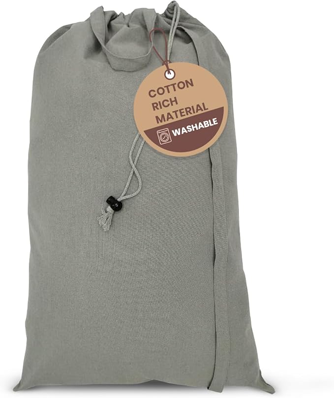 LFH Home Cotton Canvas Extra Large Laundry Bag with Handle, Heavy Duty Drawstring Closure Washable Laundry Bags, School Travel, Home, Hotel, College Dorm, Organizer Sack, Toys Clothes 28x36-Grey
