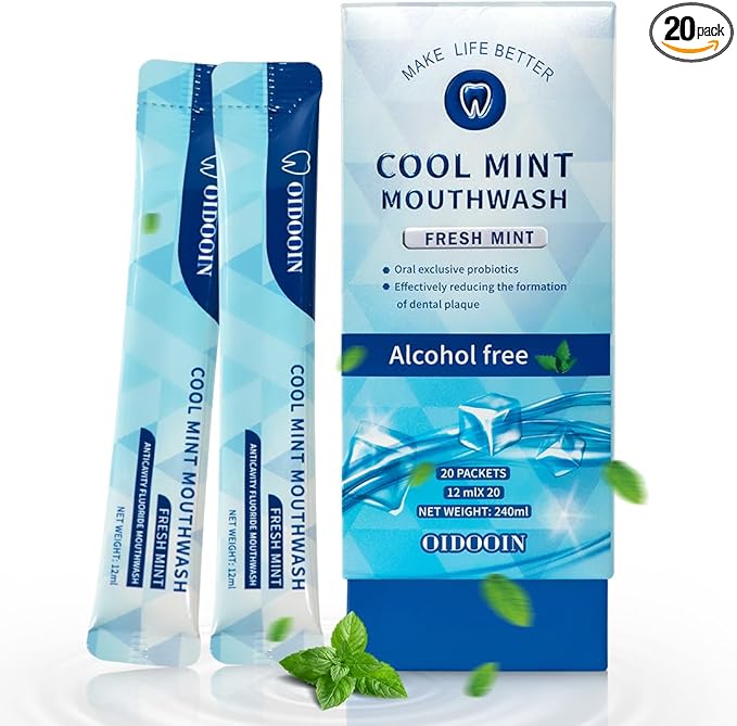 Travel Size MouthWash Packets - TSA Approved Travel Porable mouthwash, Alcohol Free, Natural Ingredients for Bad Breath,Oral Care Treatments (0.41 Fl OZ (Pack of 20))
