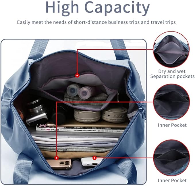 Large Capacity Foldable Travel Bag Expandable Portable Carry on Bag Dry&Wet Separation Sports Duffel Bags
