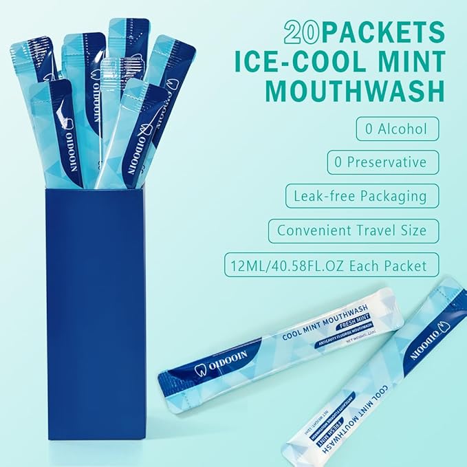Travel Size MouthWash Packets - TSA Approved Travel Porable mouthwash, Alcohol Free, Natural Ingredients for Bad Breath,Oral Care Treatments (0.41 Fl OZ (Pack of 20))
