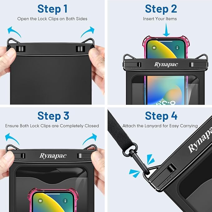 2 Pack Waterproof Phone Pouch - 10in Waterproof Phone Case with Lanyard, IPX8 Cell Phone Dry Bag Beach Cruise Ship Essentials for iPhone 16 15 14 Pro Max, Galaxy S25 S234 S23 Ultra