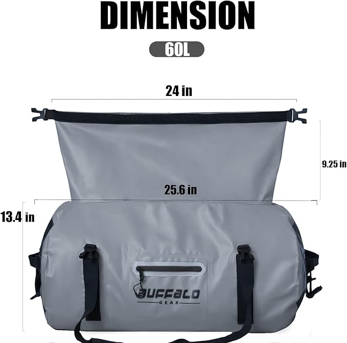 Buffalo Gear Waterproof Duffle Bag 40L 60L 80L Roll-top Dry Bag Heavy Duty Waterproof Duffel Travel Bag for Kayaking Rafting Boating Fishing Camping
