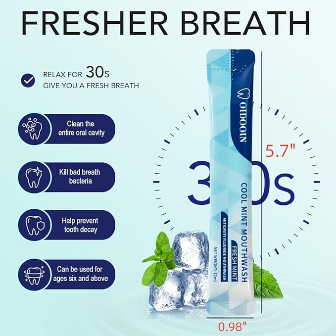 Travel Size MouthWash Packets - TSA Approved Travel Porable mouthwash, Alcohol Free, Natural Ingredients for Bad Breath,Oral Care Treatments (0.41 Fl OZ (Pack of 20))