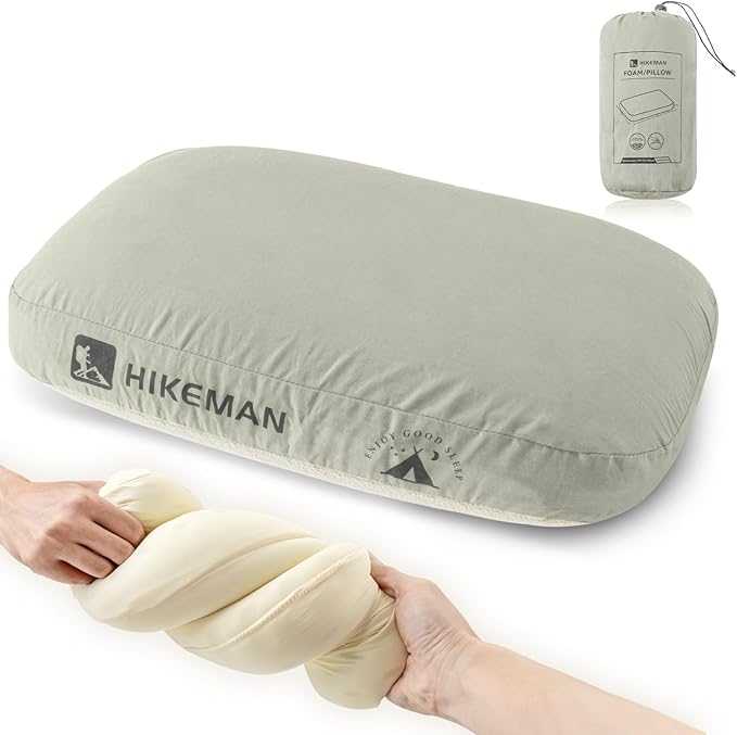 HIKEMAN Camping Memory Foam Pillow - Ultralight Travel Backpacking Ergonomic Pillow with Removable Cover,Neck Lumbar Support for Outdoor Camp,Sport,Hiking,Backpacking Sleep (Grey)