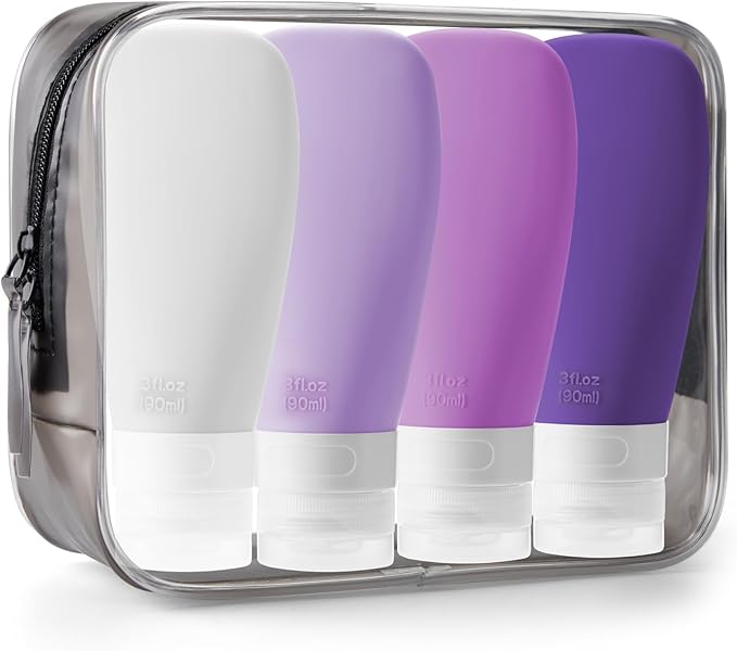 INSFIT Portable Travel Bottles, TSA Approved Leak Proof Containers for Toiletries, BPA Free Refillable Accessories for Shampoo, Body Wash, Liquids (4 Pack)