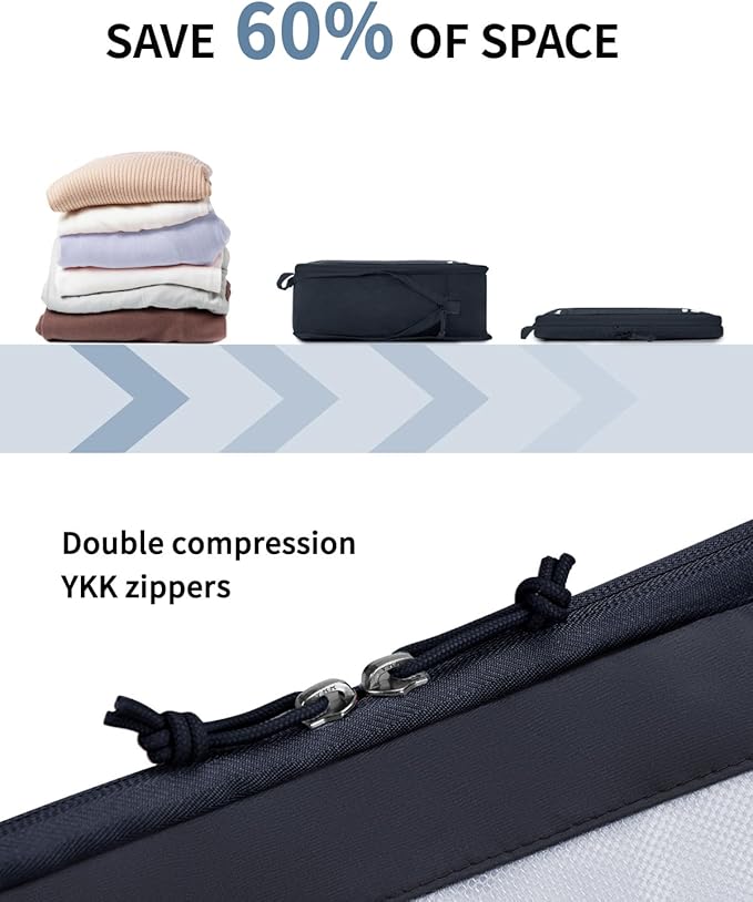 ECOHUB 5 Set Compression Packing Cubes for Suitcases Organiser Bags Set Travel Essentials with Shoe Bags for Travel Tear-resistant Travel Accessories with ID Tag Expandable Packing Bags(Navy Blue)