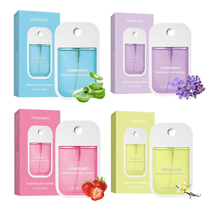 Power Mist Hydrating Hand Sanitizer Spray, Portable Travel-Size Hand Sanitizer Spray, 500-Sprays Each，Suitable for Both Adults and Children (4PCS)