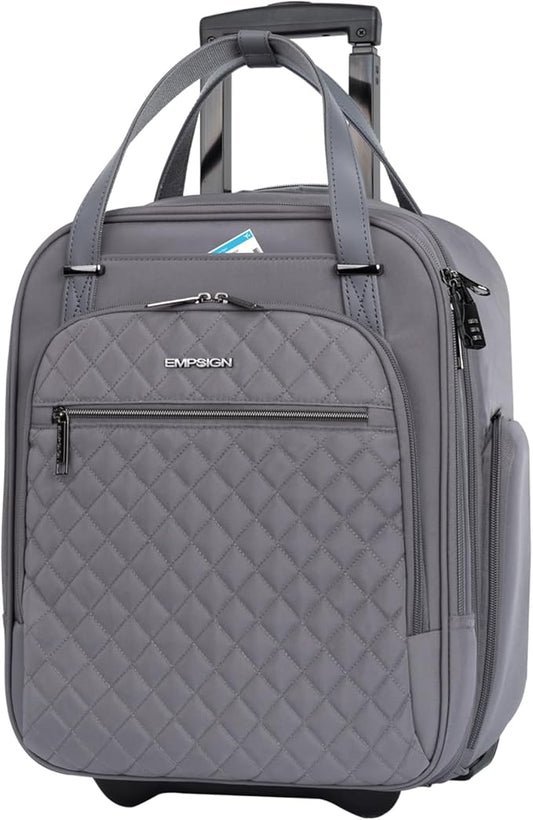 EMPSIGN Underseat Carry On Wheeled - 16" Carry on Bag with Wheels Multi-functional Lightweight Rolling Bag Overnight Weekender Small Suitcase for Women Men Travel Business, Dark Grey