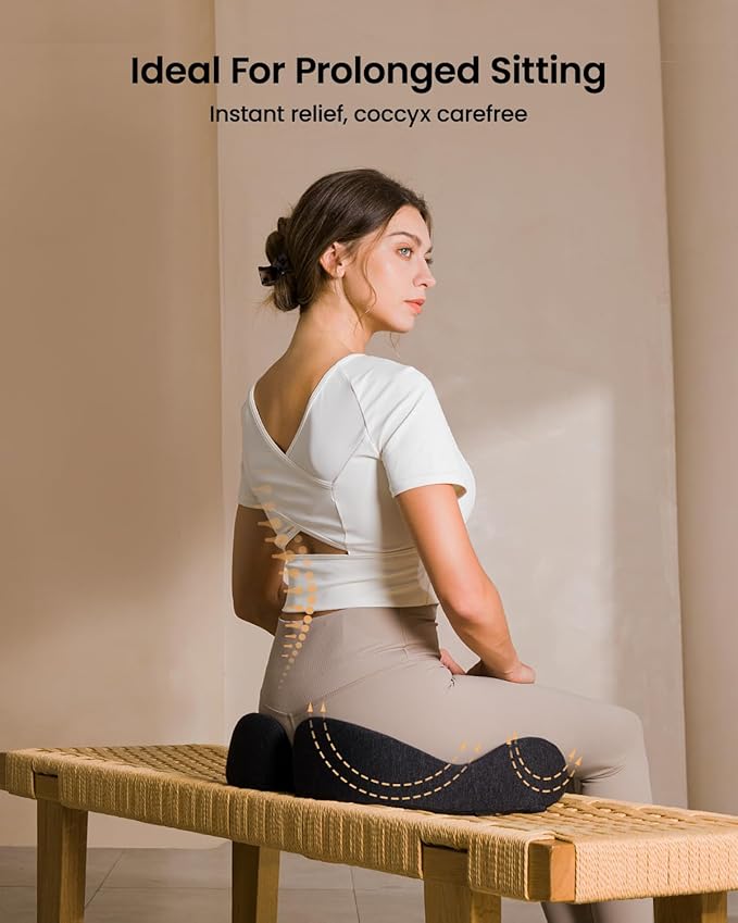 ProtoArc Seat Cushion, Office Chair Cushion for Sciatica, Coccyx Cushion, Ergonomic Memory Foam Seat Cushion for Car, Home, Pressure Relief Pad for Hip, Tailbone, All Day Comfort - Black