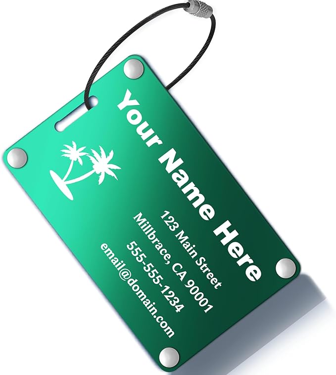 Personalized Luggage Tags: Custom Metal Luggage Tags for Suitcases, Backpacks and Bags with Your Personalized Text (Green)