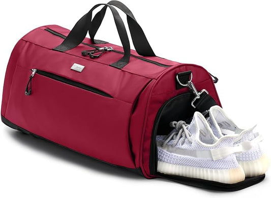 TOPDesign Gym Bag for Women & Men, Unisex Duffel Bag with Shoe Compartment & Wet Pocket for Travel Sports Gym (M Red)