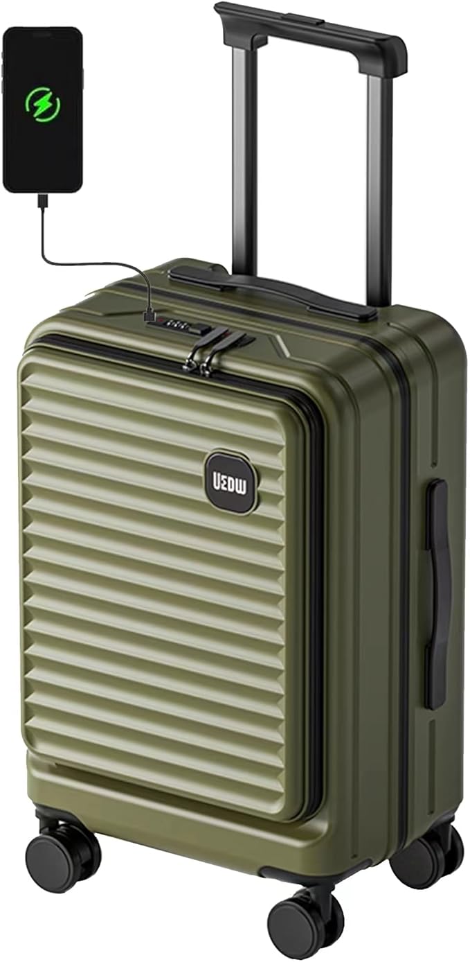 HotWay 28 Inch Expandable Front Opening Checked Luggage with Cup Phone Holder and USB Port, Lightweight Hardshell Suitcase with Wheels and TSA Aproved Locks